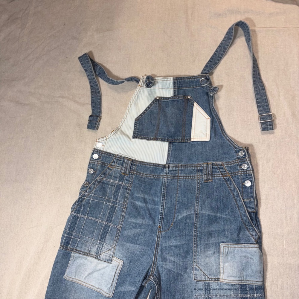 Pilcro Patchwork Denim Overalls Blue Straight Leg… - image 2